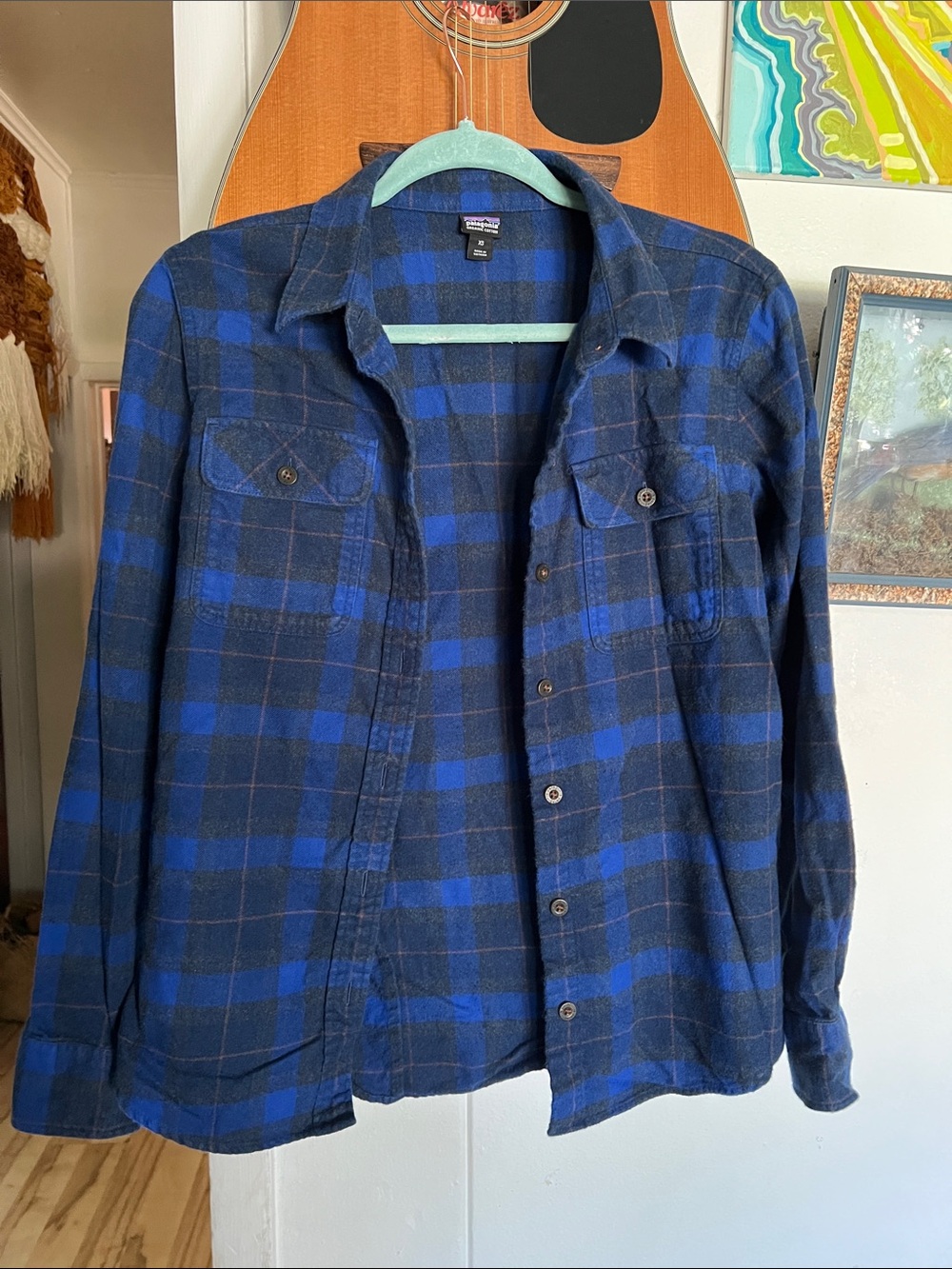 Patagonia Blue and Black Plaid Lightweight Shirt Jacket Women’s size XS - Picture 4 of 11